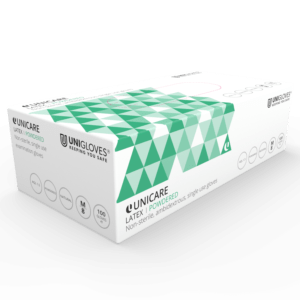 GS0024 Unicare Latex – Powdered Latex Gloves – Large – Cases of 10 Boxes, 100 Gloves per Box