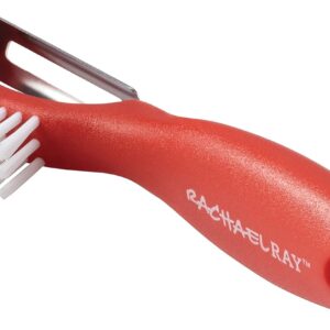 Rachael Ray Kitchen Gadgets Vegetable/Fruit Peeler with Brush, 3-In-1 Tool, Red